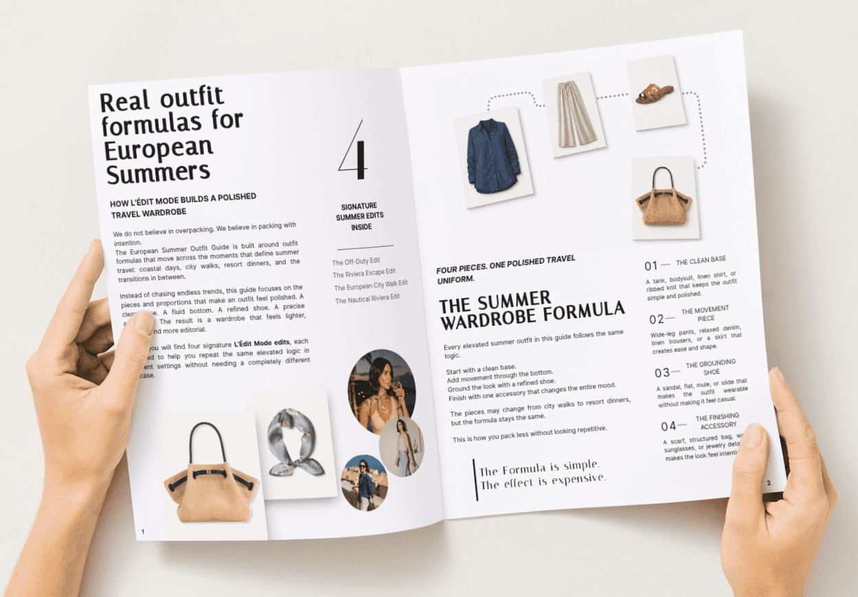 Open European Summer Outfit Guide showing curated summer wardrobe formulas